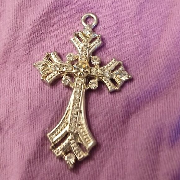 New SILVER RHINESTONE CROSS Pendant Western Southwestern Cowgirl Rodeo Farmhouse - Picture 1 of 5